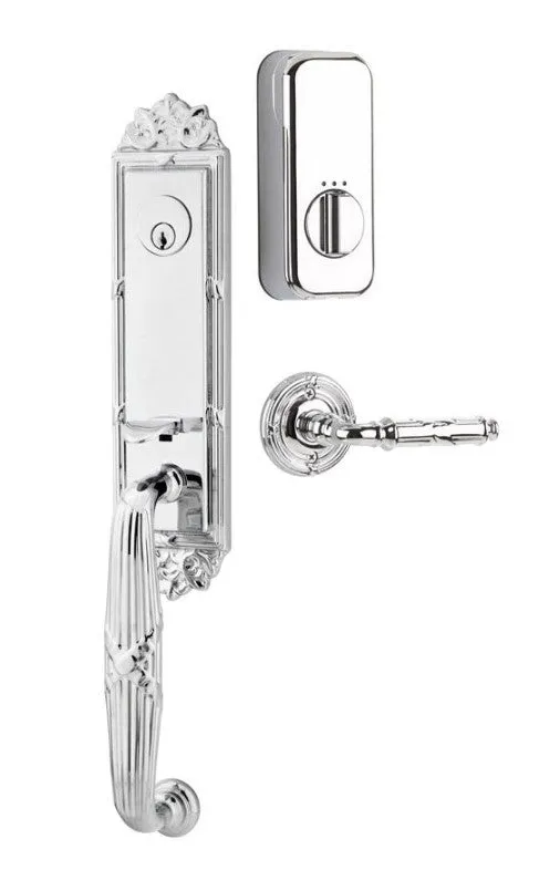 Emtek Single Cylinder Ribbon & Reed Handleset EMPowered Motorized Smart Lock Upgrade With Select L-Square Faceted Lever