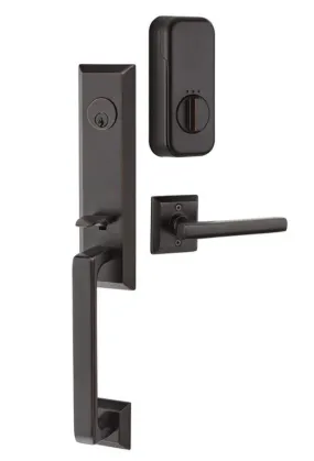 Emtek Single Cylinder Transitional Heritage Monolithic Handleset EMPowered Motorized Smart Lock Upgrade With Aston Lever