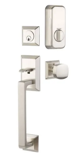 Emtek Single Cylinder Transitional Heritage Sectional Handleset EMPowered Motorized Smart Lock Upgrade With Freestone Knob