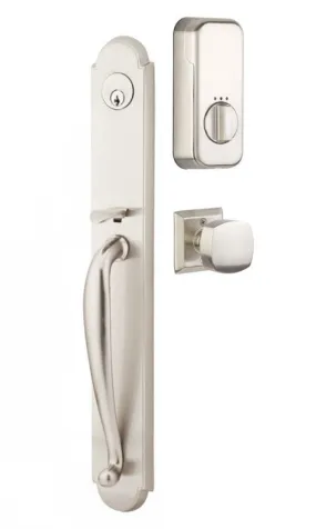 Emtek Single Cylinder Wilmington Handleset EMPowered Motorized Smart Lock Upgrade With Astoria Glass Knob