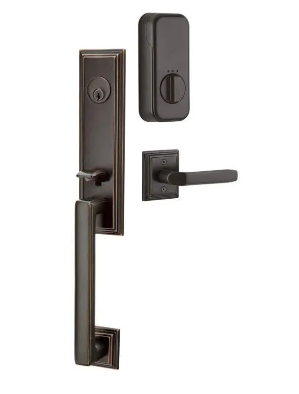 Emtek Single Cylinder Wilshire Handleset EMPowered Motorized Smart Lock Upgrade With Select L-Square Tribeca Lever