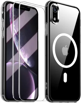 Entronix Case Magnetic Clear Case Designed for Apple iPhone Xr with 2 Tempered Glass, Shockproof Transparent Crystal Cover