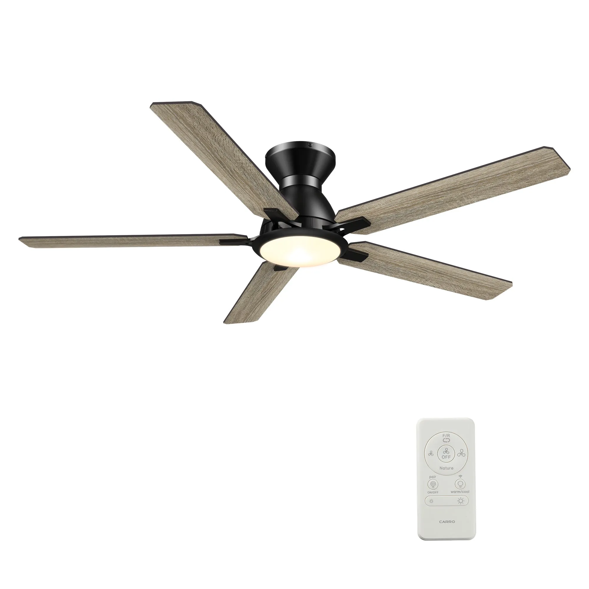 ESPEAR 52 inch Flush Mount 5-Blade Smart Ceiling Fan with LED Light Kit & Remote - Black/Walnut & Barnwood (Reversible Blades)