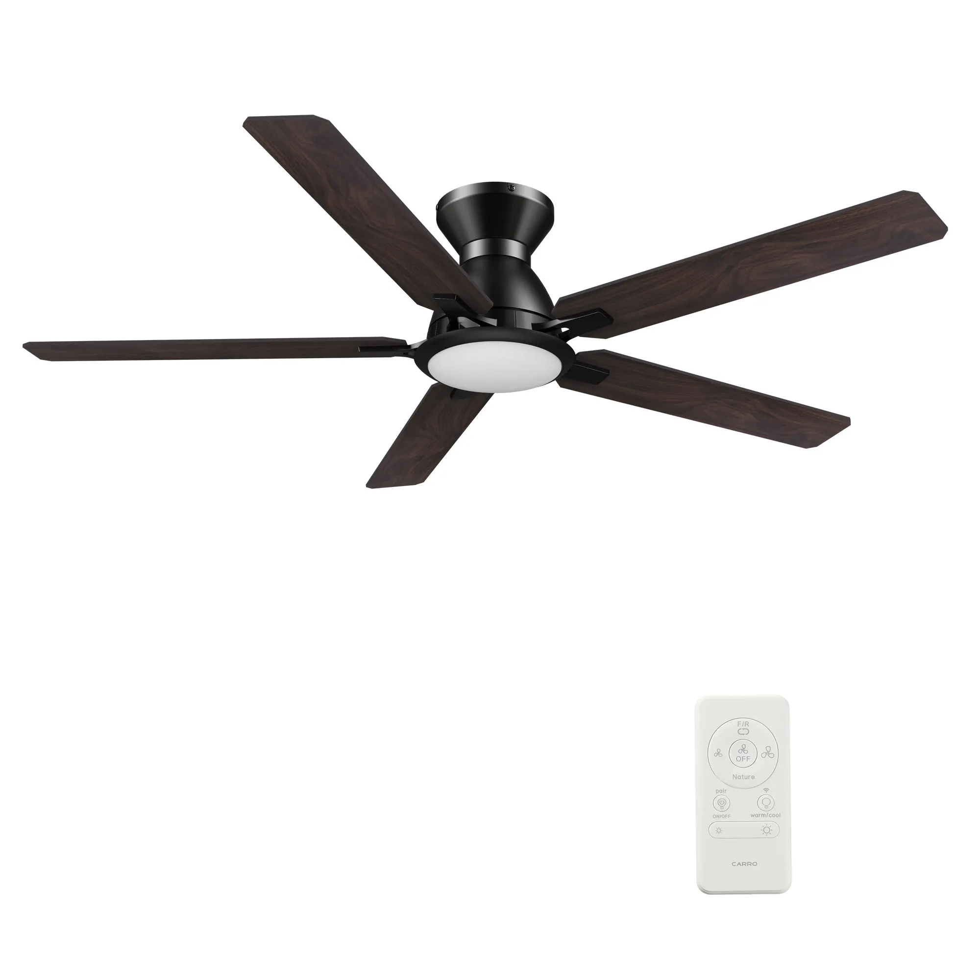 ESPEAR 52 inch Flush Mount 5-Blade Smart Ceiling Fan with LED Light Kit & Remote - Black/Walnut & Barnwood (Reversible Blades)