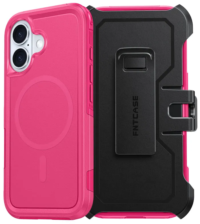 FNTCASE for iPhone 16 Magnetic Case: Dual Layer Protective Phone Cover with Belt Clip Holster | Military Grade Dropproof Protection Durable Non Slip Textured Back