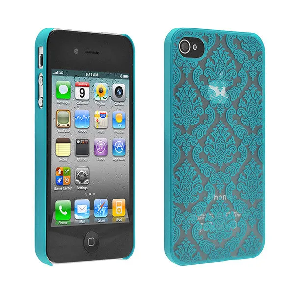 For Apple iPhone 4 Case, Ultra Slim Damask Vintage Case Cover - Teal