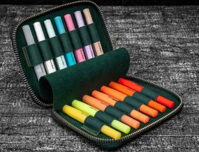 Galen Leather - Collector Pen Case for 14 Kaweco Pens - Crazy Horse Forest Green