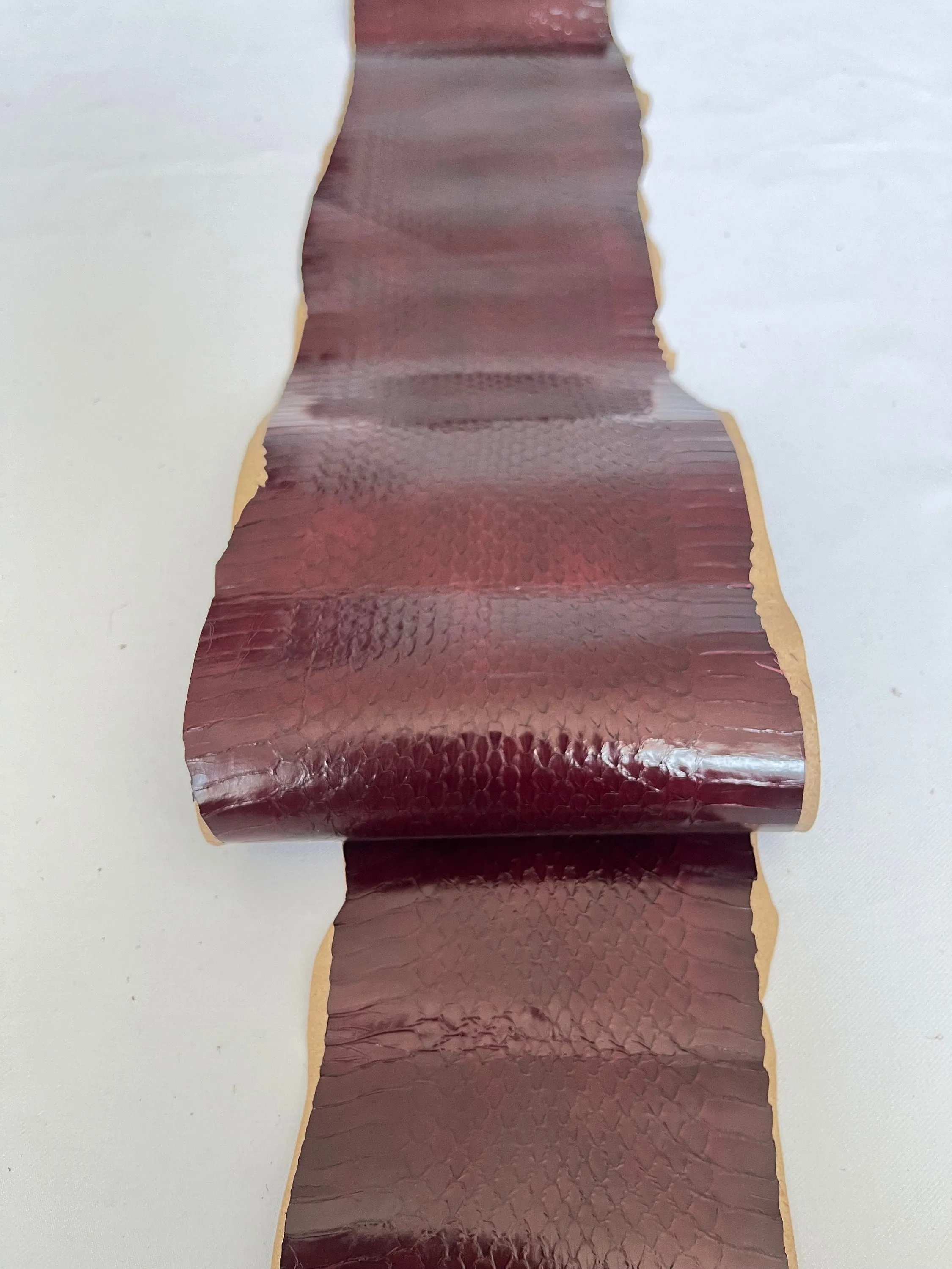 Genuine snake leather hide, thin and glossy color bordo, thickness 0,3mm(1 oz)