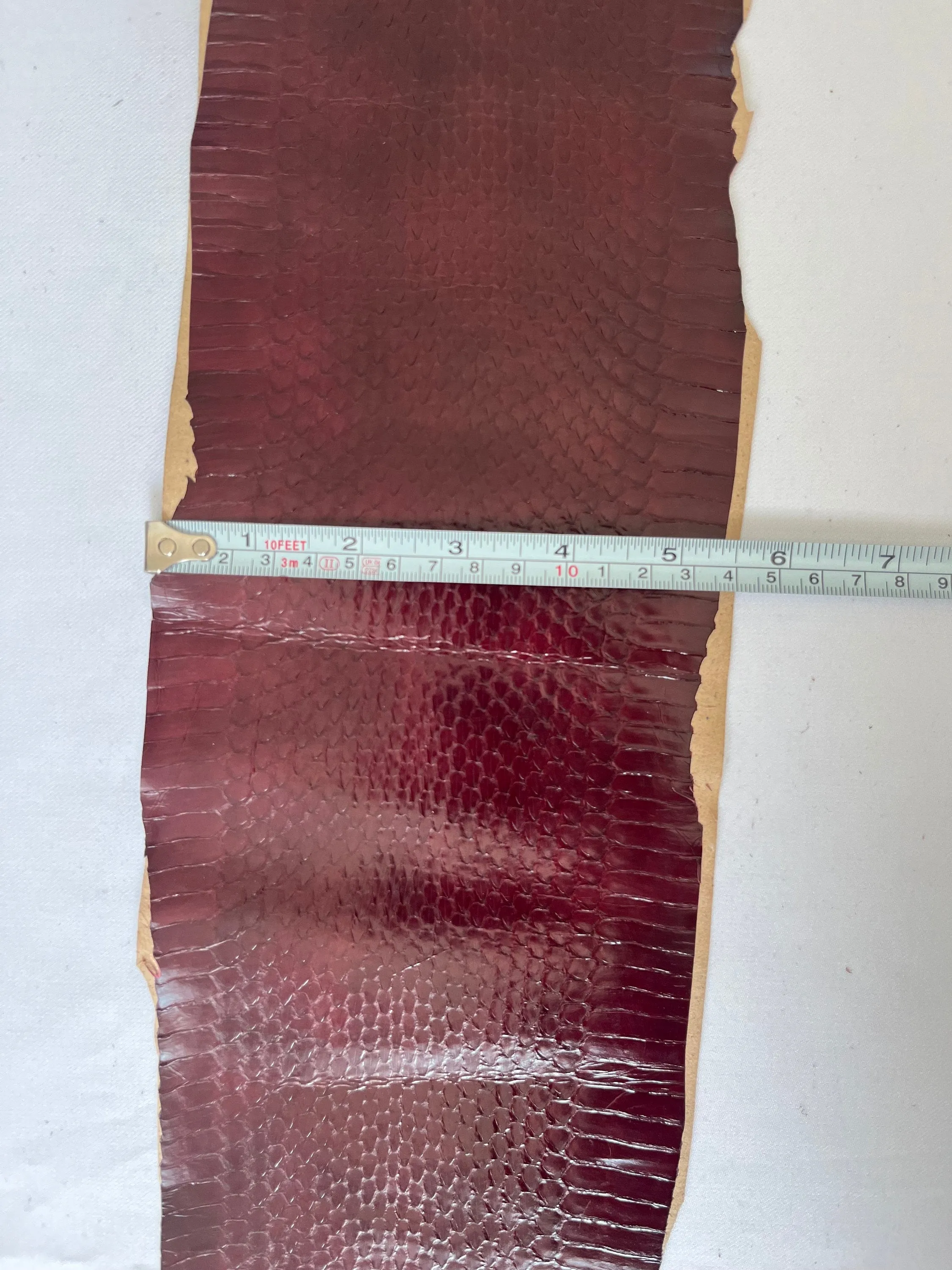 Genuine snake leather hide, thin and glossy color bordo, thickness 0,3mm(1 oz)