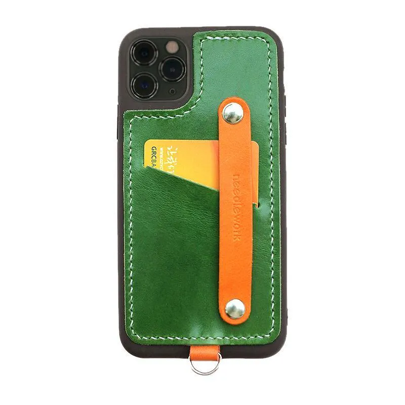 Handmade Coffee Leather iPhone 11 Pro Case with Card Holder CONTRAST COLOR iPhone 11 Leather Case