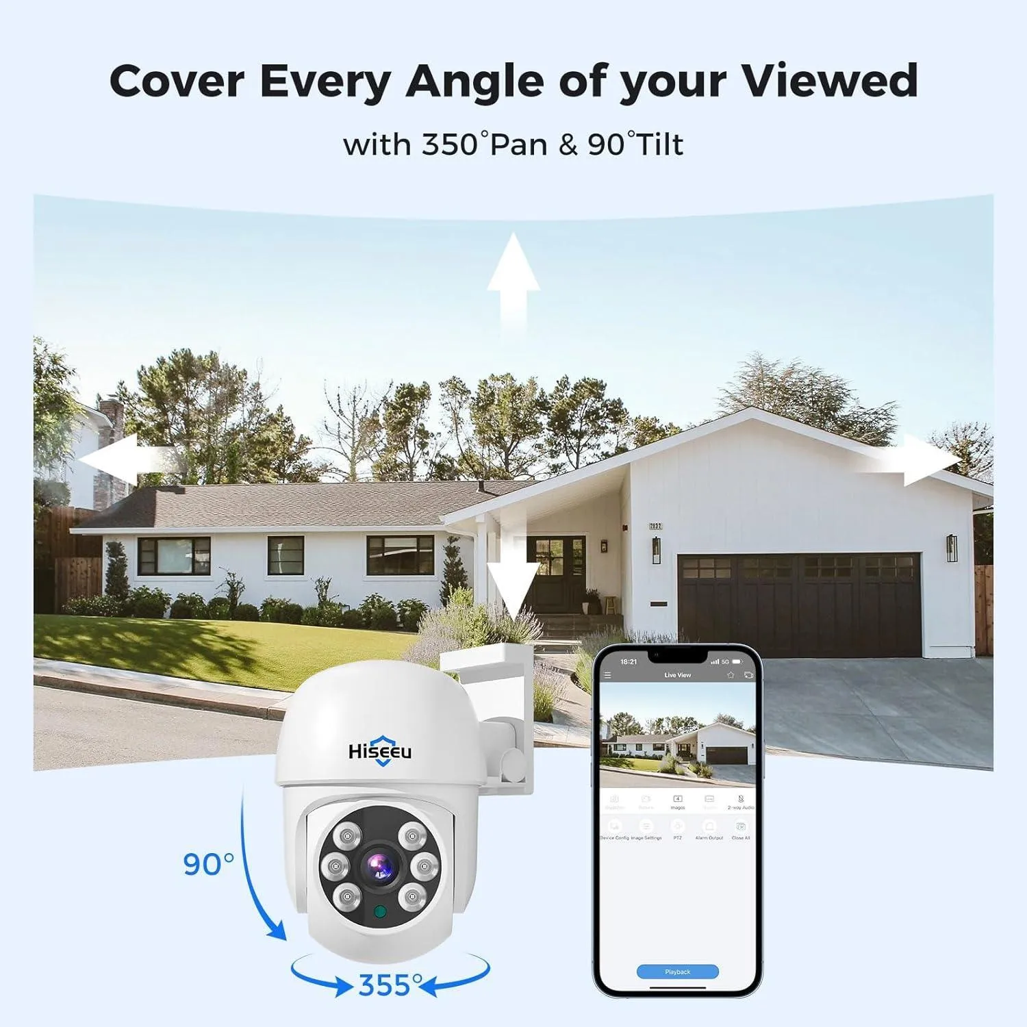 Hiseeu [350°Pan 90°Tilt Person/Vehicle Detection] PT Wired Security Camera System 8ch 5MP H.265  DVR 4PCS Cameras 1TB HDD Home CCTV Camera System Outdoor&Indoor,Remote Access,Night Vision,24/7 Record