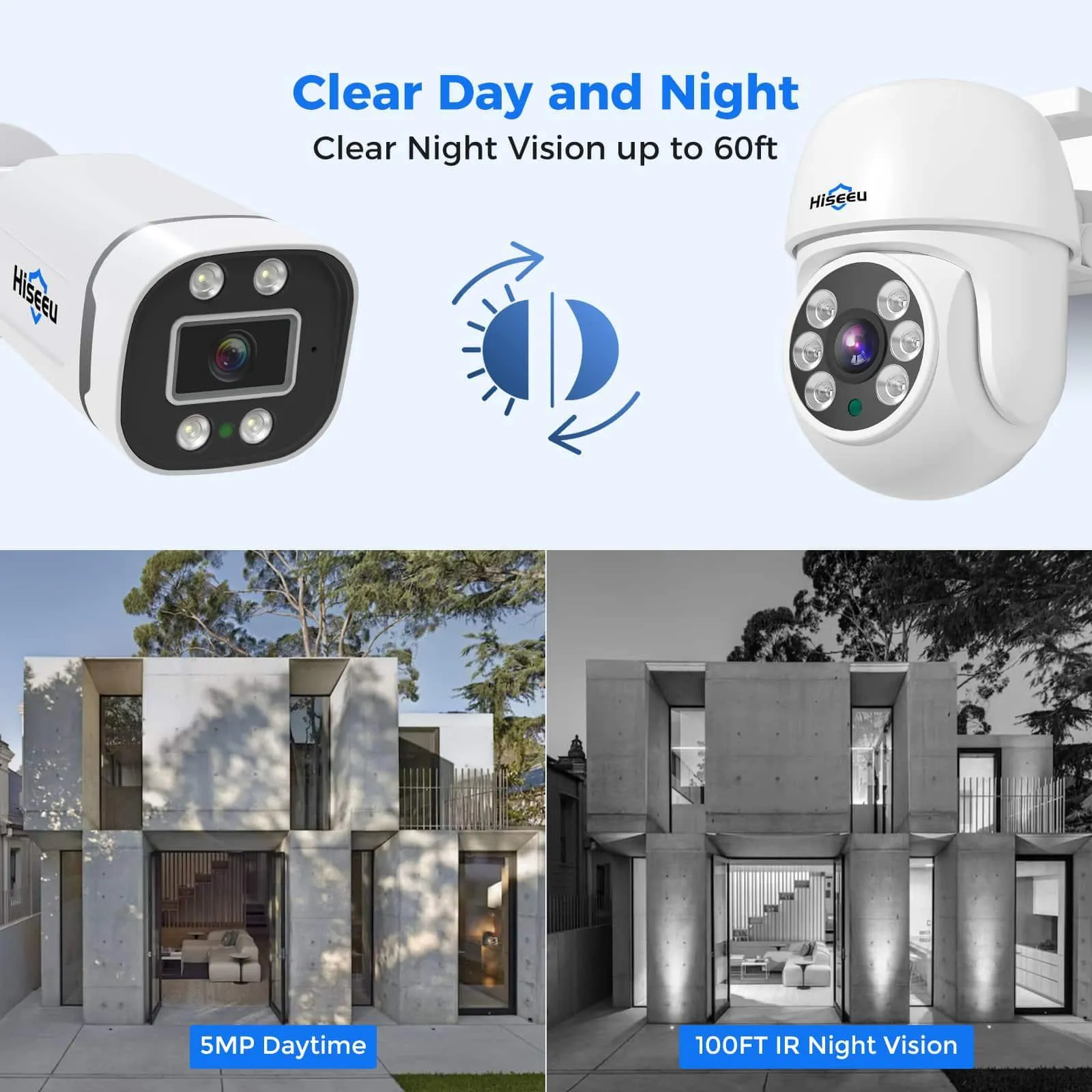 Hiseeu 3K PTZ Wired Security Camera System with AI Human/Vehicle Detection 8ch 5MP H.265  DVR 8PCS TVI Cameras 3TB HDD Home CCTV Camera System 355°Pan 90°Tilt,Outdoor&Indoor,Night Vision,24/7 Record