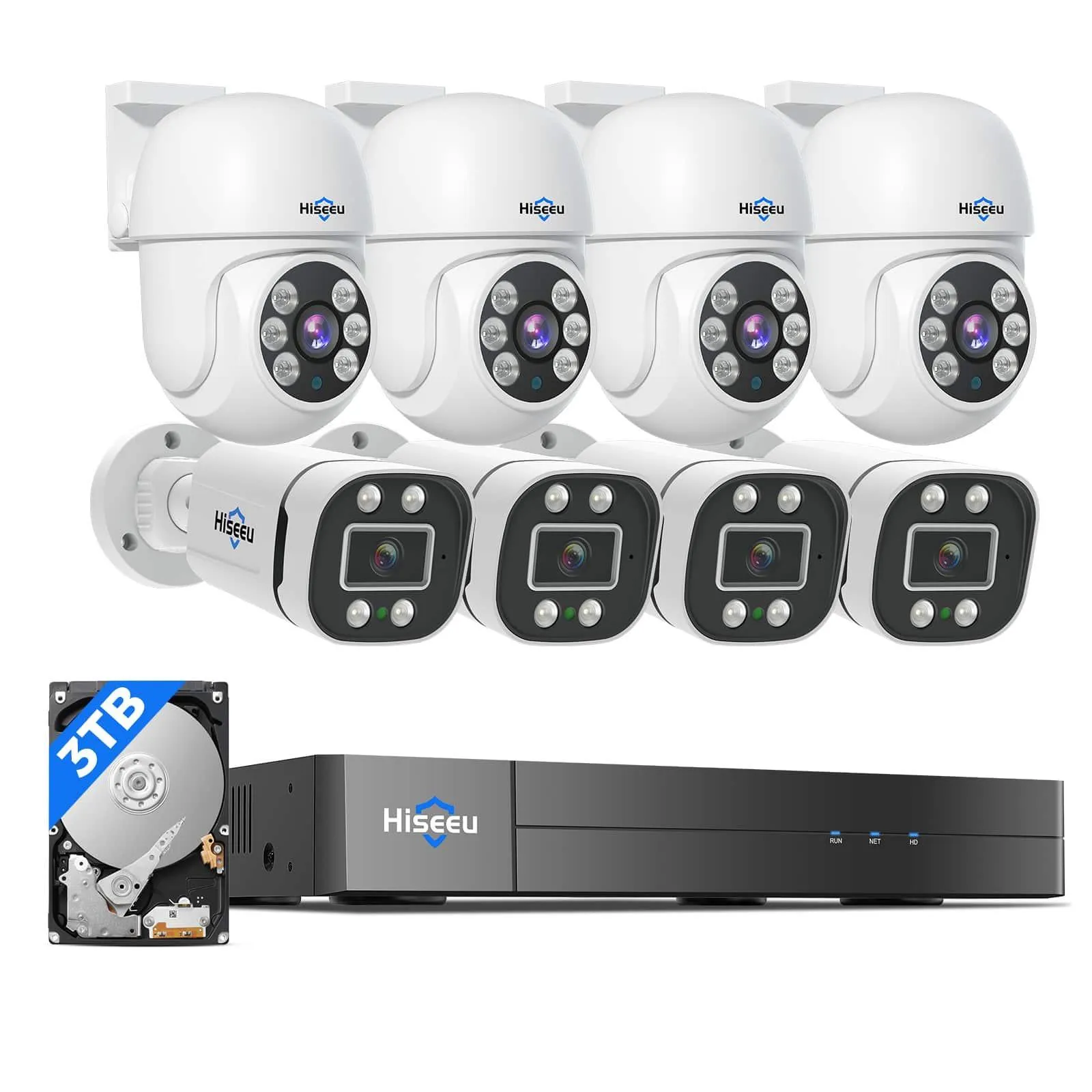 Hiseeu 3K PTZ Wired Security Camera System with AI Human/Vehicle Detection 8ch 5MP H.265  DVR 8PCS TVI Cameras 3TB HDD Home CCTV Camera System 355°Pan 90°Tilt,Outdoor&Indoor,Night Vision,24/7 Record