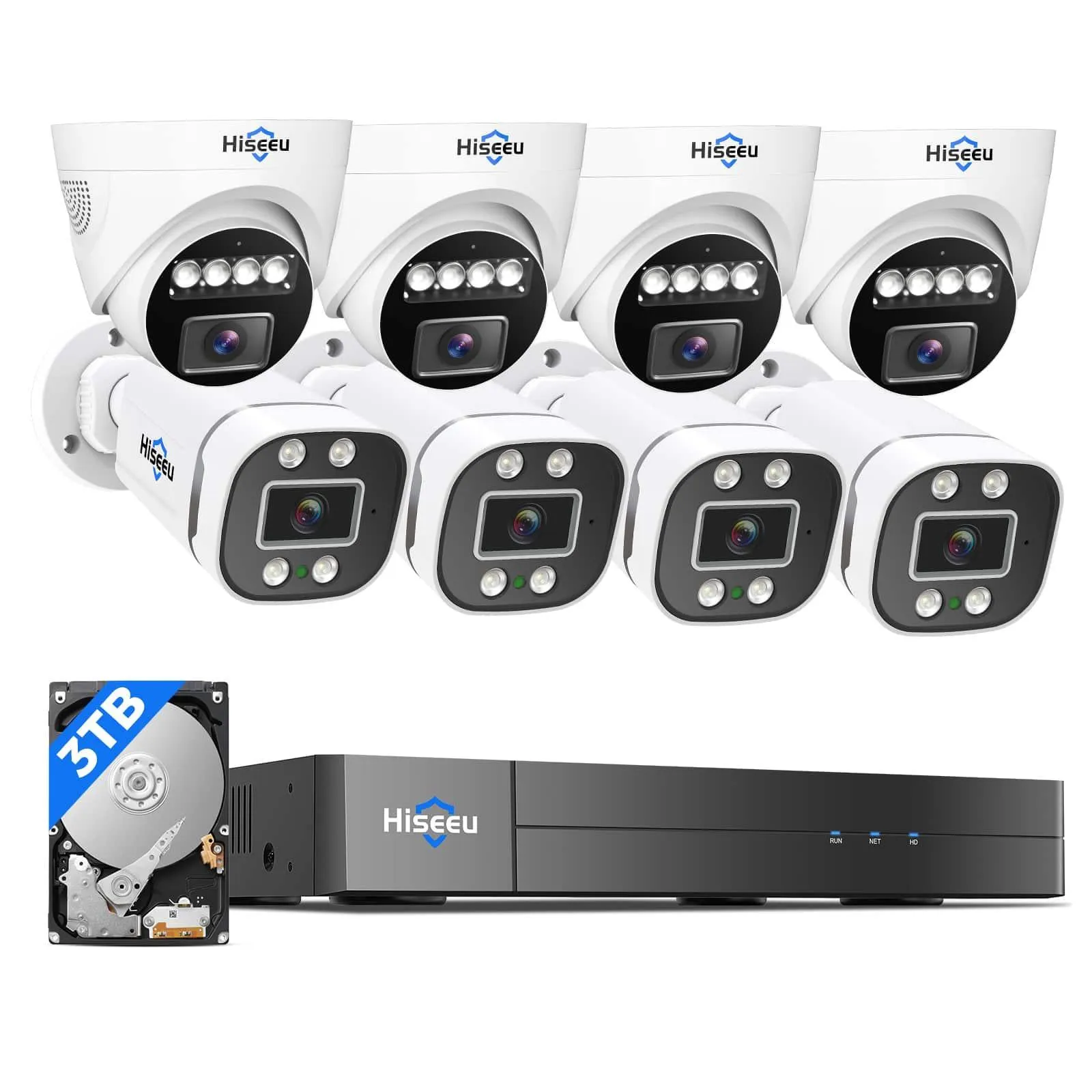 Hiseeu 5MP 16CH Wired Security Camera System H.265  16ch 5MP Surveillance DVR 8pcs Outdoor&Indoor Cameras Expand to 16ch with 3TB HDD Person/Vehicle Detection Night Vision 24/7 Record Remote Access