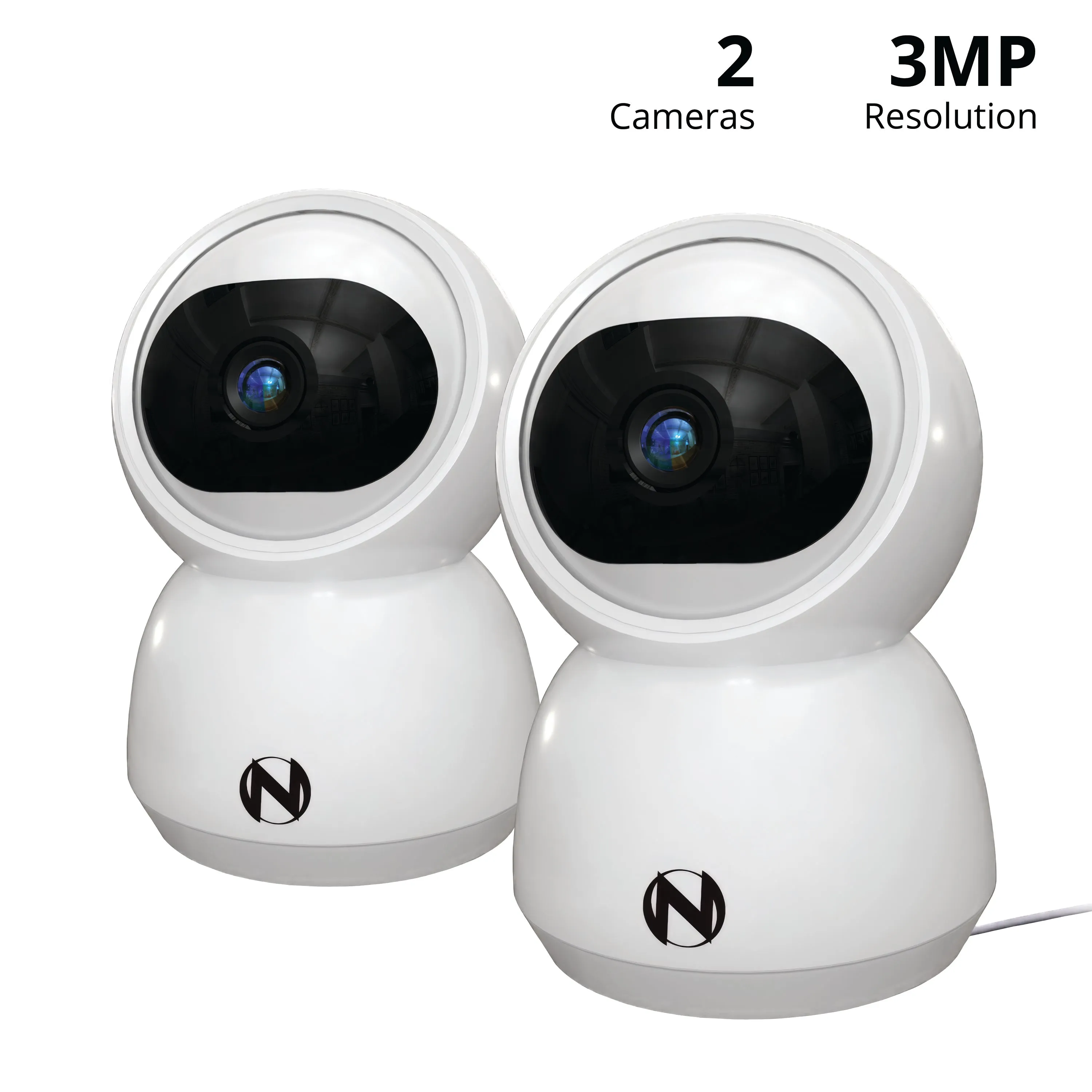 Indoor Wi-Fi IP Plug In 3MP Deterrence Camera with Pan, Tilt and 2-Way Audio - 2 pack - White