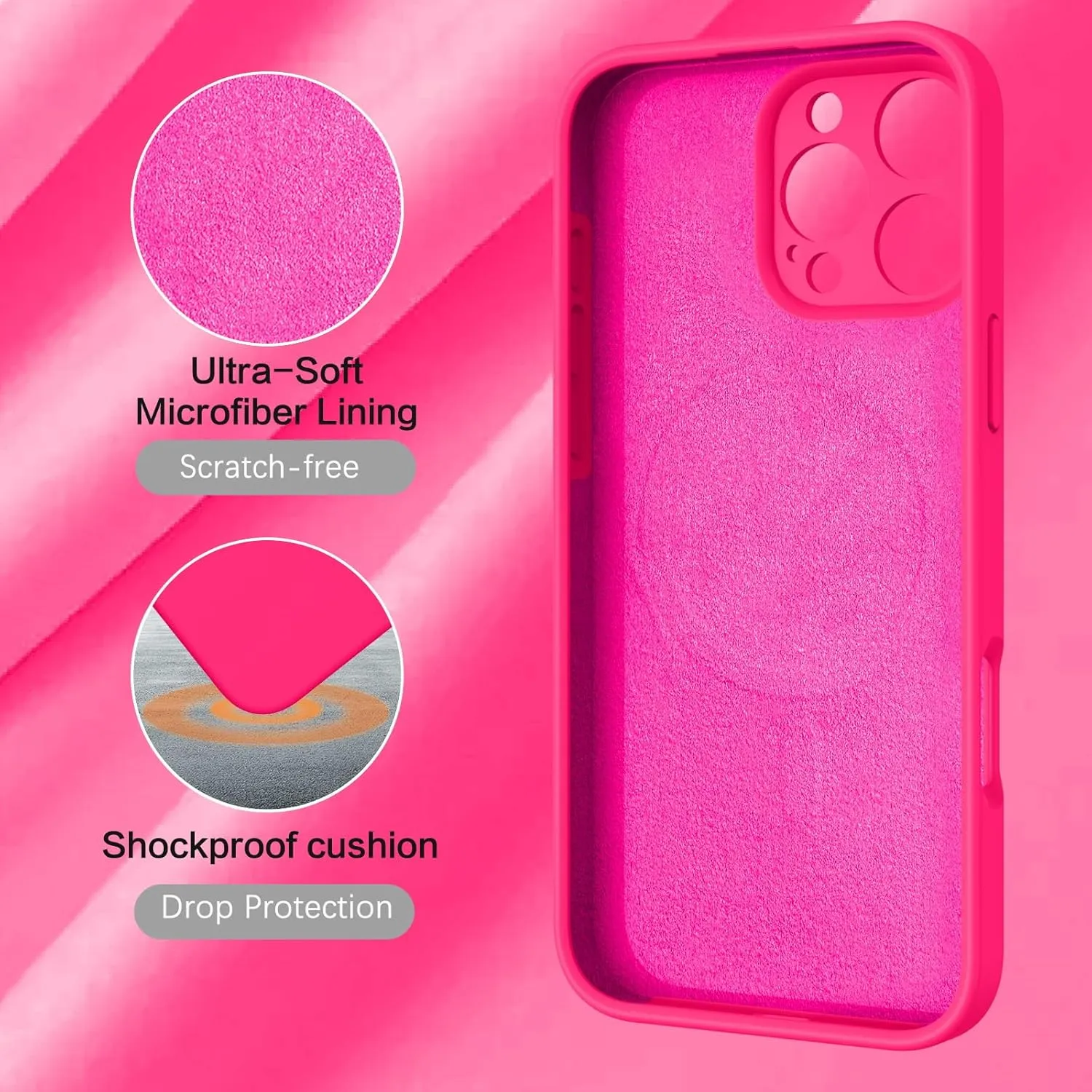 iPhone 16 Pro Case Phone Case iPhone 16 Pro[ Lining Shockproof Phone Cover 6.3", Hot Pink