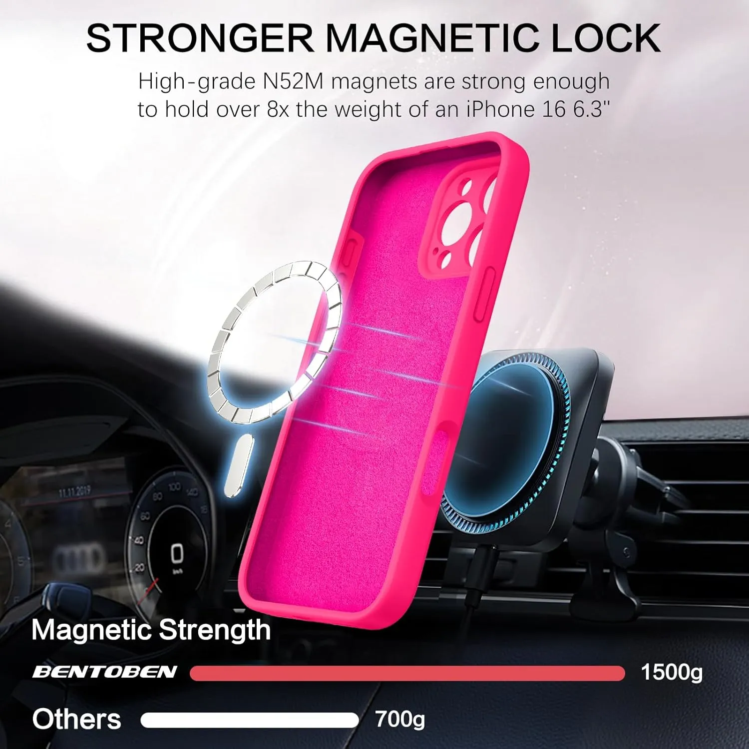 iPhone 16 Pro Case Phone Case iPhone 16 Pro[ Lining Shockproof Phone Cover 6.3", Hot Pink