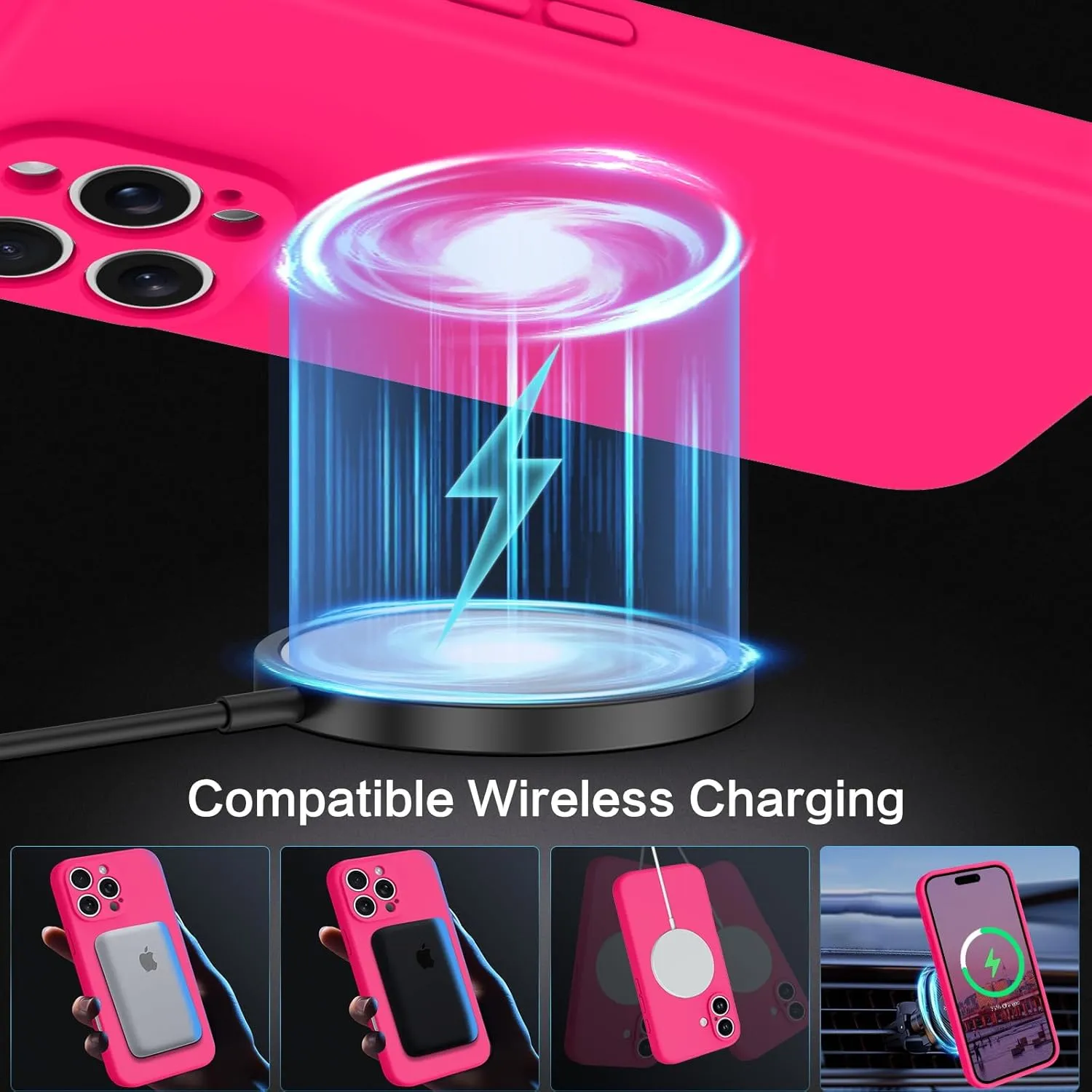 iPhone 16 Pro Case Phone Case iPhone 16 Pro[ Lining Shockproof Phone Cover 6.3", Hot Pink