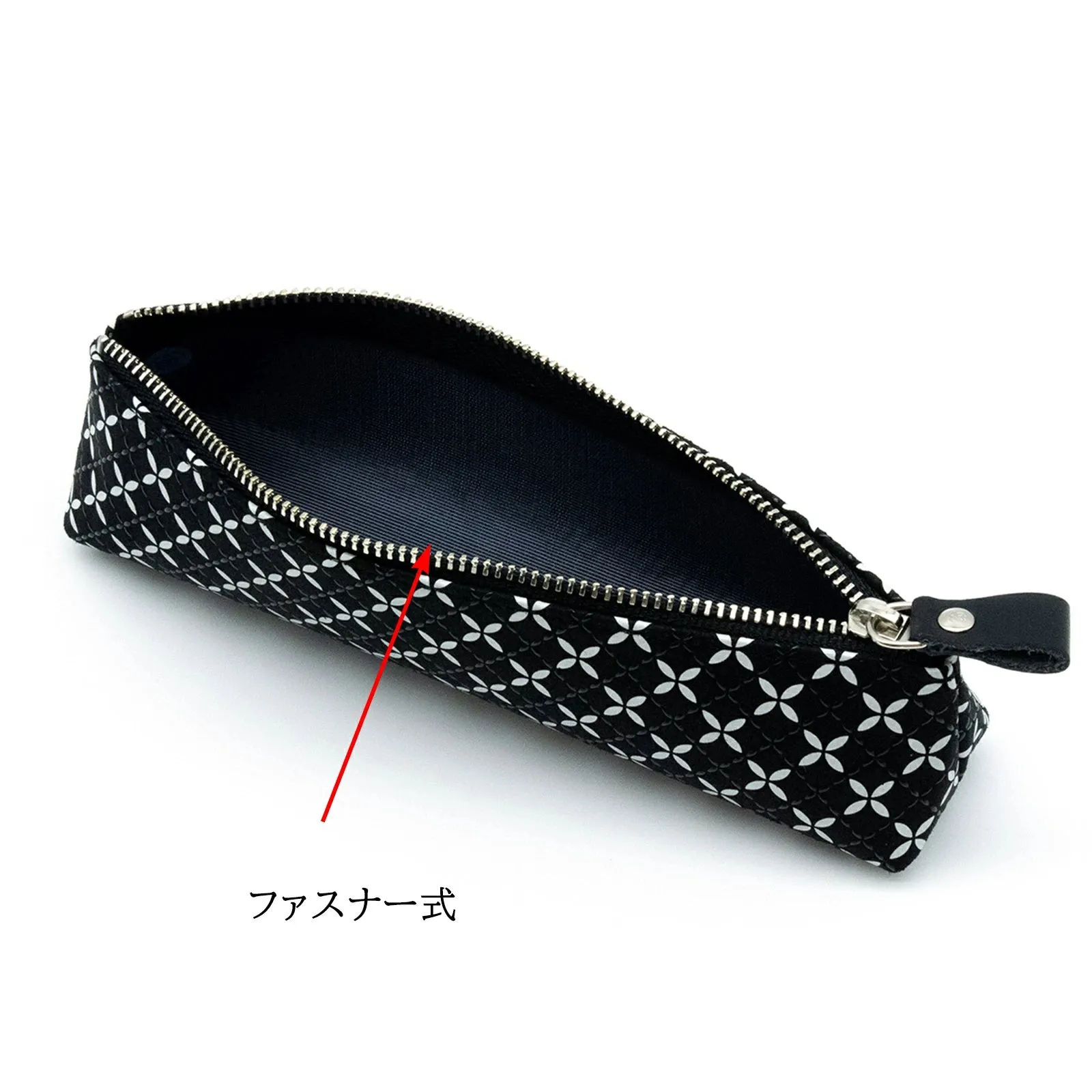 Koshu Inden Japanese Deerskin Leather Pencil Case - Shippo (Interlocking Circles Pattern) / Black - , Made in Japan,  Japanese traditional craft pen case