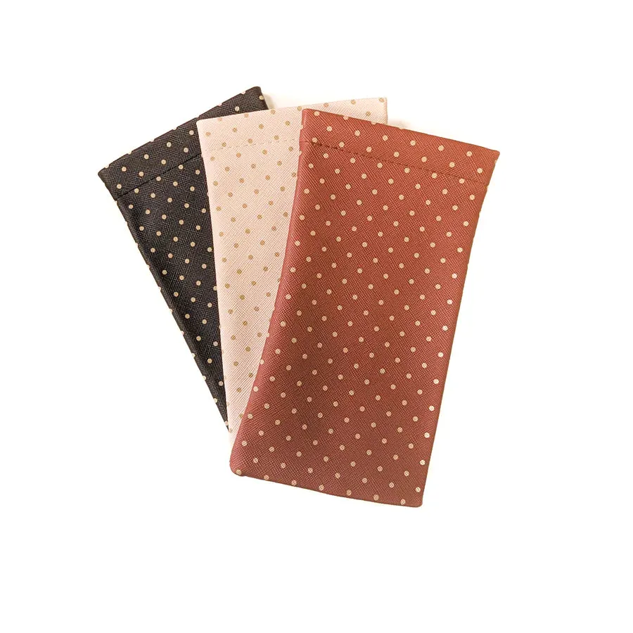 Large Squeeze Top Black Brown Tan Dots Snap Case With Attached Microfiber Cloth