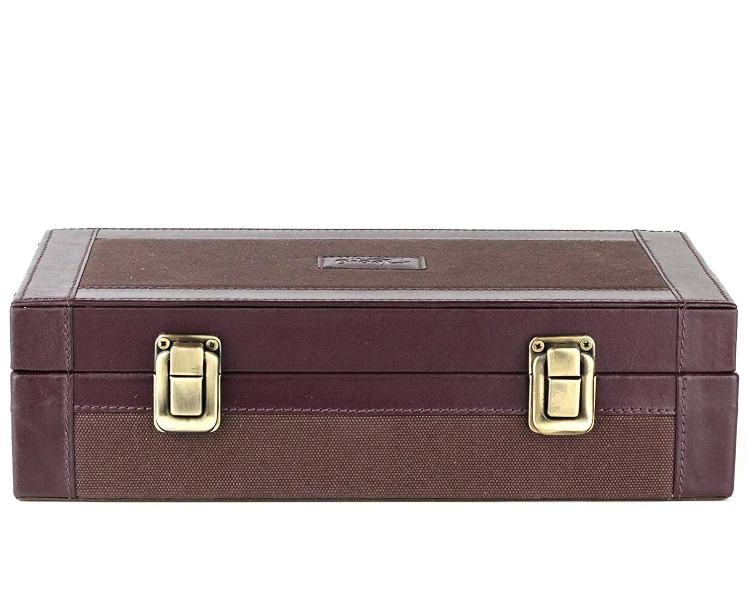 Leather Cigar Humidor Case Cedar Wood Box - Oil Pull-up   Canvas Leather - [Dark Brown Light Brown]