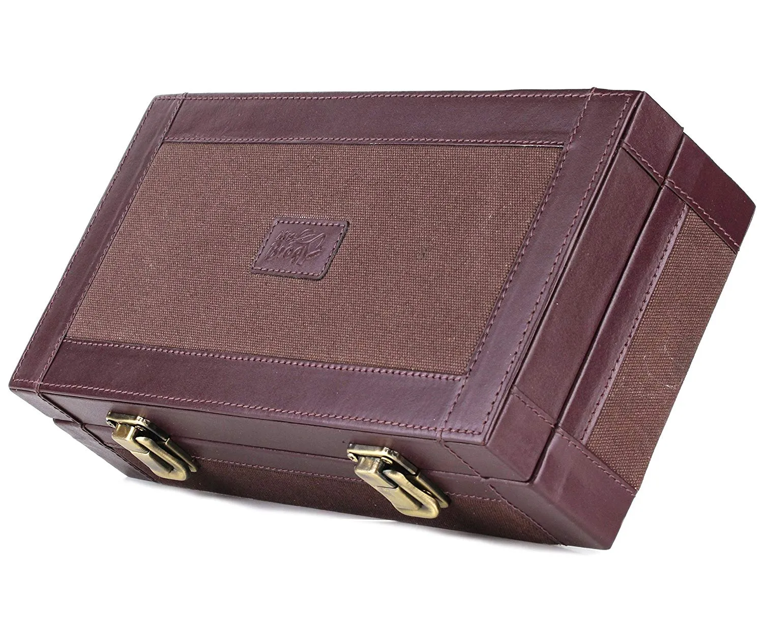 Leather Cigar Humidor Case Cedar Wood Box - Oil Pull-up   Canvas Leather - [Dark Brown Light Brown]