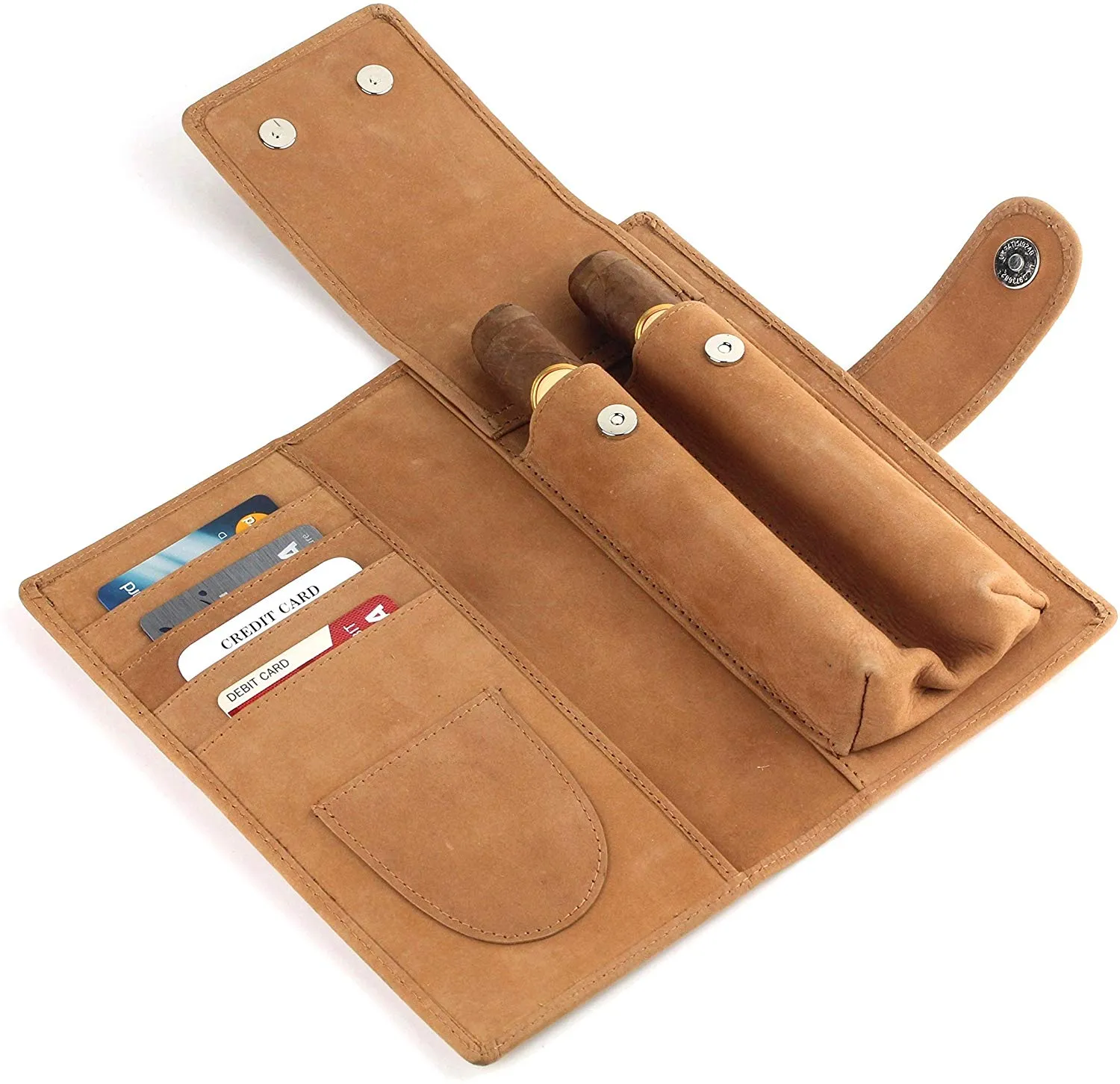 Leather Cigar Purse Travel Case - Credi Card Slots, Cutter & Tube Slots - Diesel Leather - [Tan]