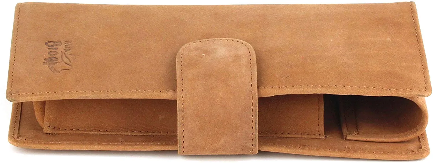 Leather Cigar Purse Travel Case - Credi Card Slots, Cutter & Tube Slots - Diesel Leather - [Tan]