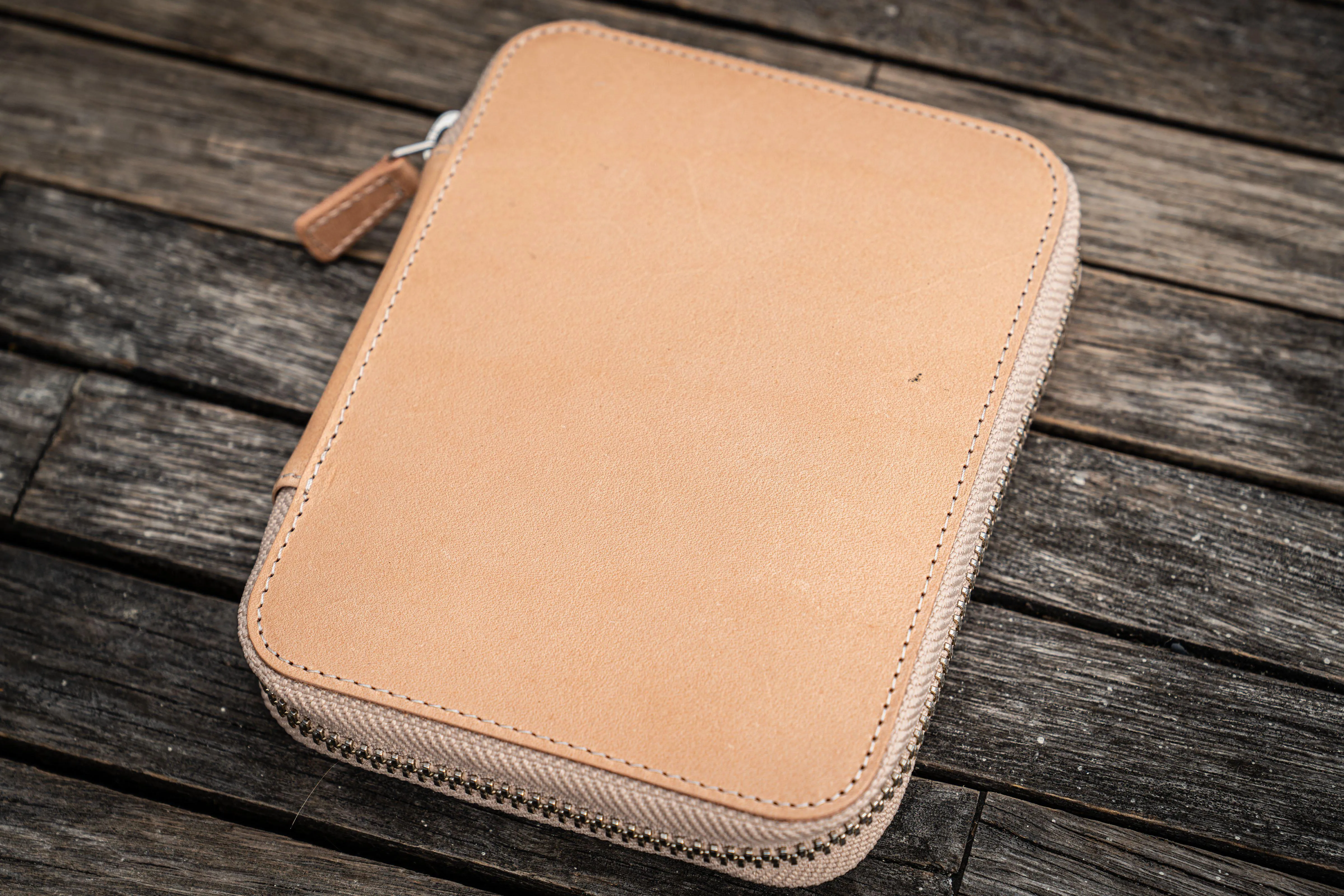 Leather Zippered 10 Slots Pen Case - Undyed Leather