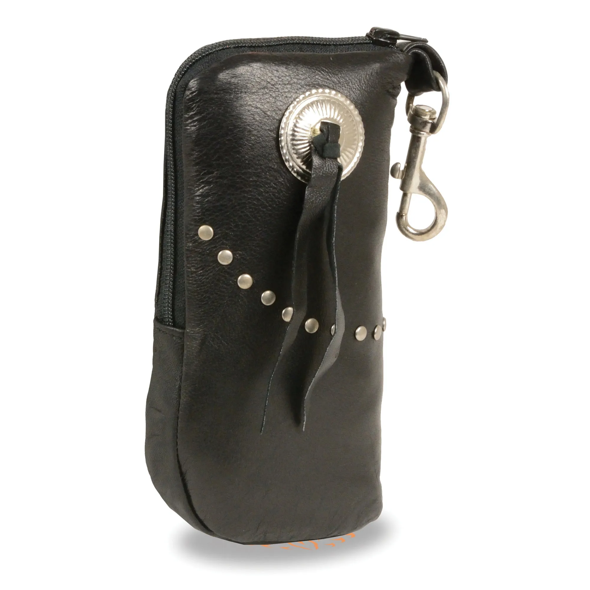 Leather Zippered Eye Glass Case w/ Studs & Belt Clasp (7.5X6)