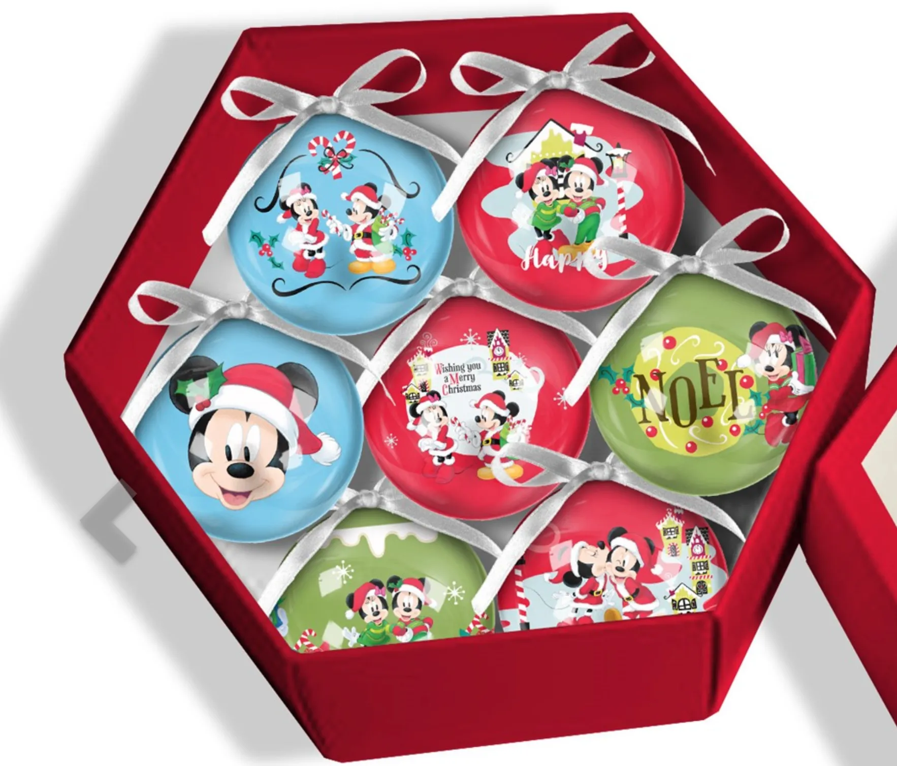 Mickey and Minnie Mouse Christmas Bauble Set Of 7