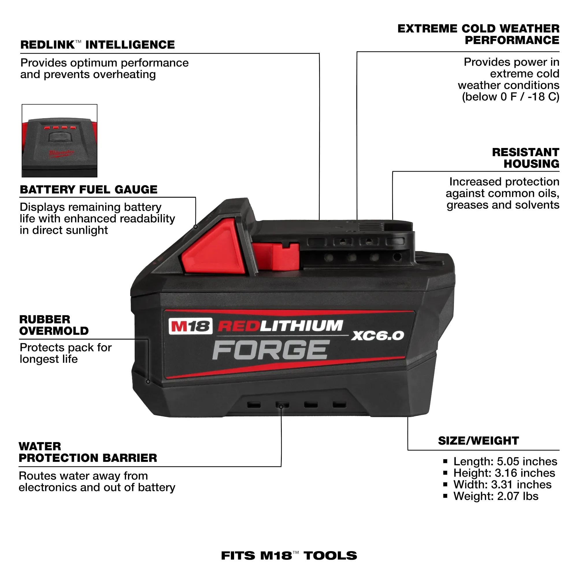 Milwaukee 48-11-1861P 2-PACK M18™ REDLITHIUM™ FORGE™ XC6.0 Battery Pack