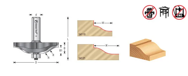 Ogee Raised Panel Router Bit | 7⁄8 Radius x 3 3⁄8 Dia x 9⁄16 x 1⁄2" Shank | 54121 | 738685941218