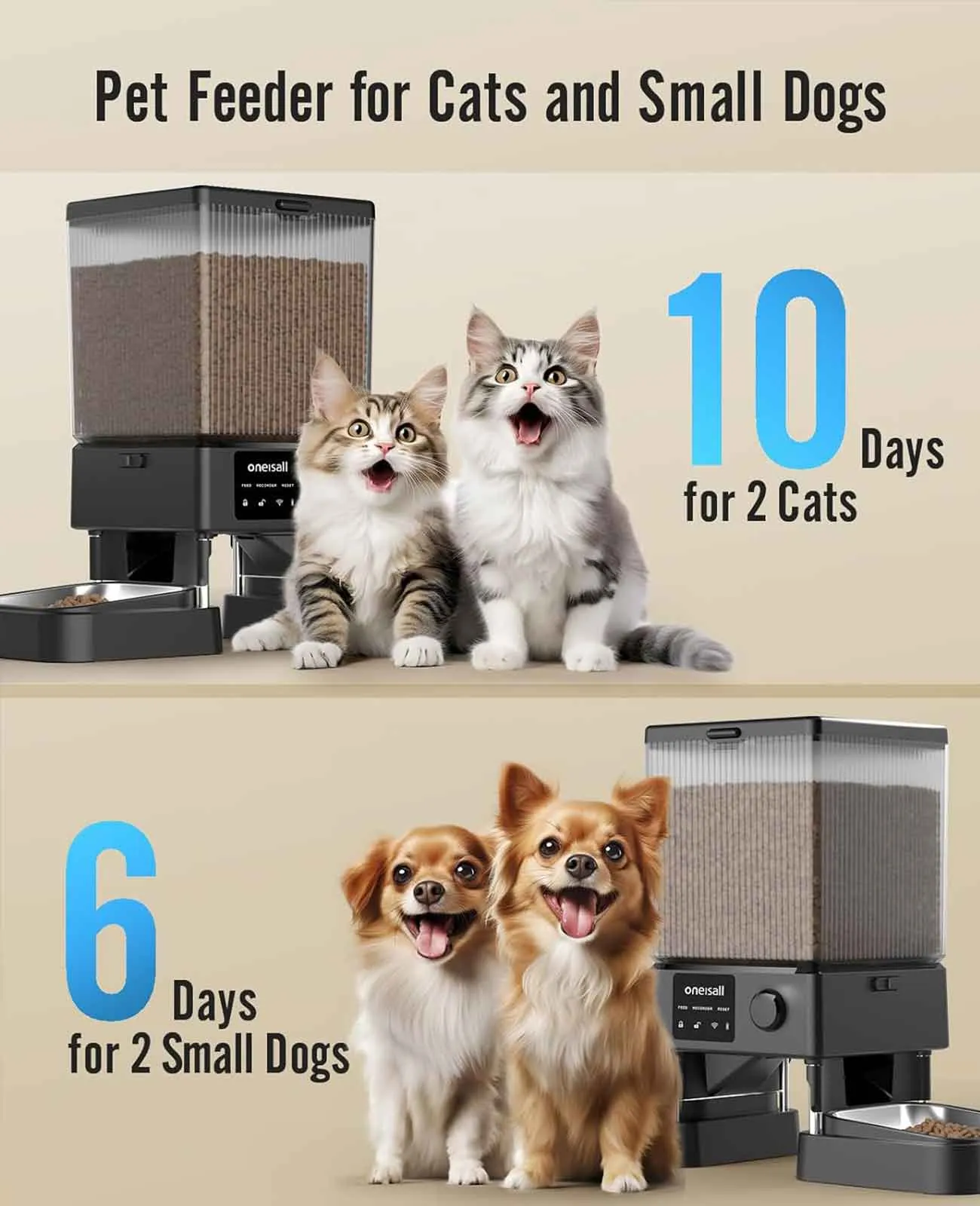 Oneisall 5L Automatic Pet Feeder with 5G Wi-Fi & 7L Dog Water Fountain Set