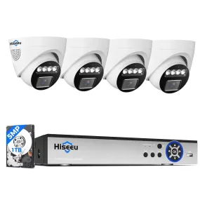 [Person/Vehicle Detection]Hiseeu 5MP Home Security Camera System,4 PCS Dome&Indoor Security Cameras,5MP DVR Remote Access,Night Vision,1TB HDD,7/24 Record,Motion Alerts for CCTV Surveillance DVR Kits