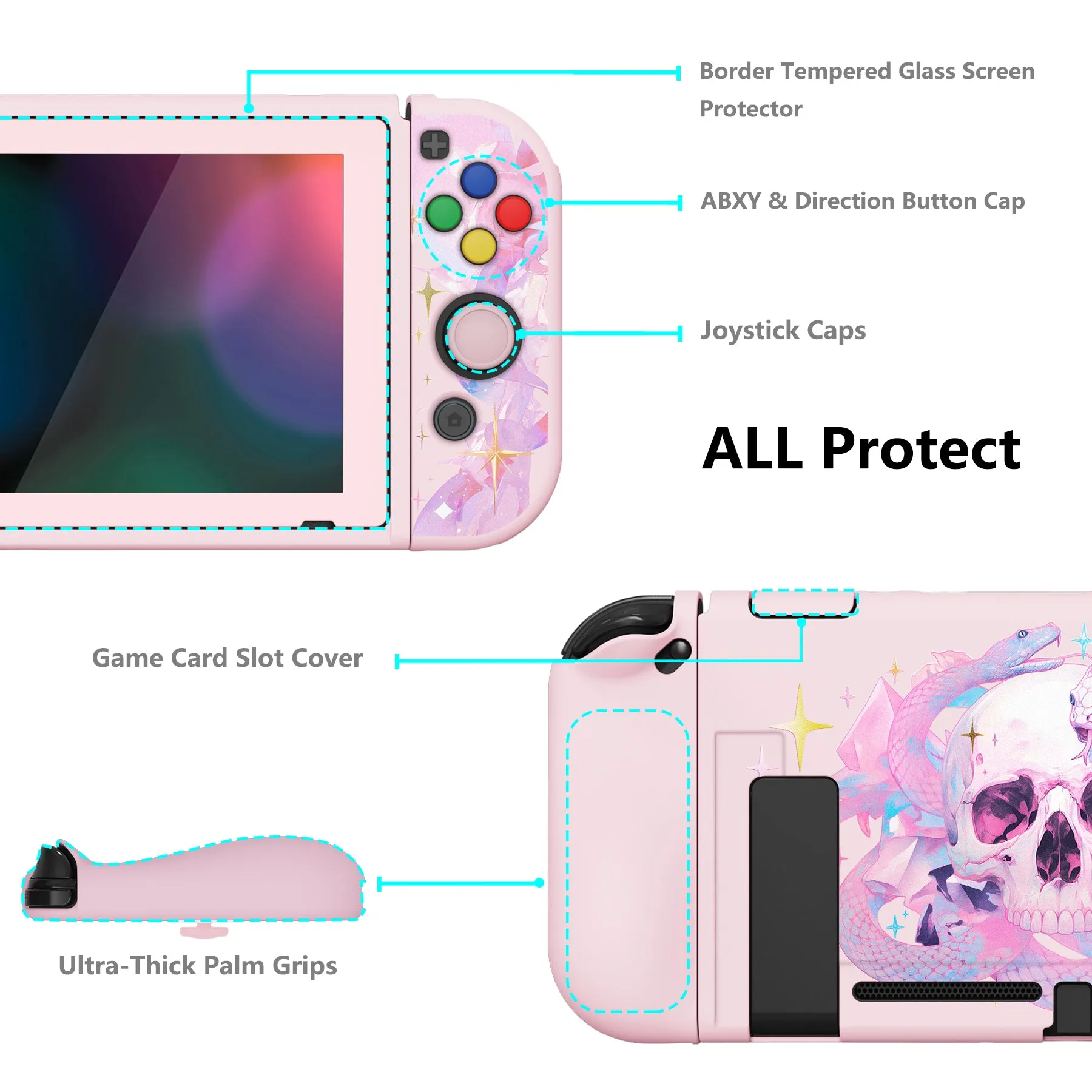 PlayVital ZealProtect Soft Protective Case for Nintendo Switch, Flexible Cover for Switch with Tempered Glass Screen Protector & Thumb Grips & ABXY Direction Button Caps - Celestial Serpent's Embrace - RNSYV6057