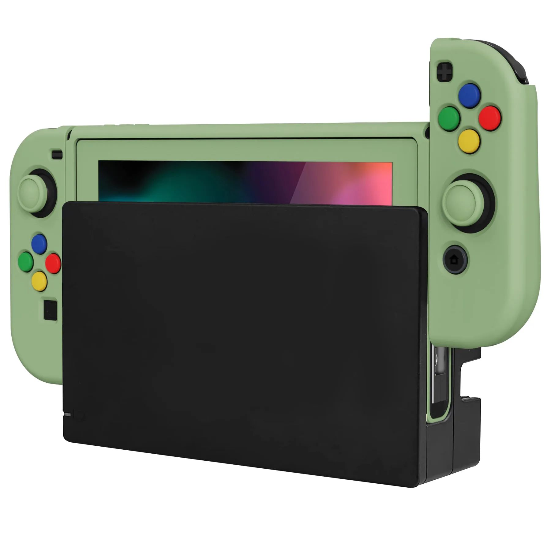 PlayVital ZealProtect Soft Protective Case for Nintendo Switch, Flexible Cover Protector for Nintendo Switch with Tempered Glass Screen Protector & Thumb Grip Caps & ABXY Direction Button Caps - Matcha Green - RNSYM5006