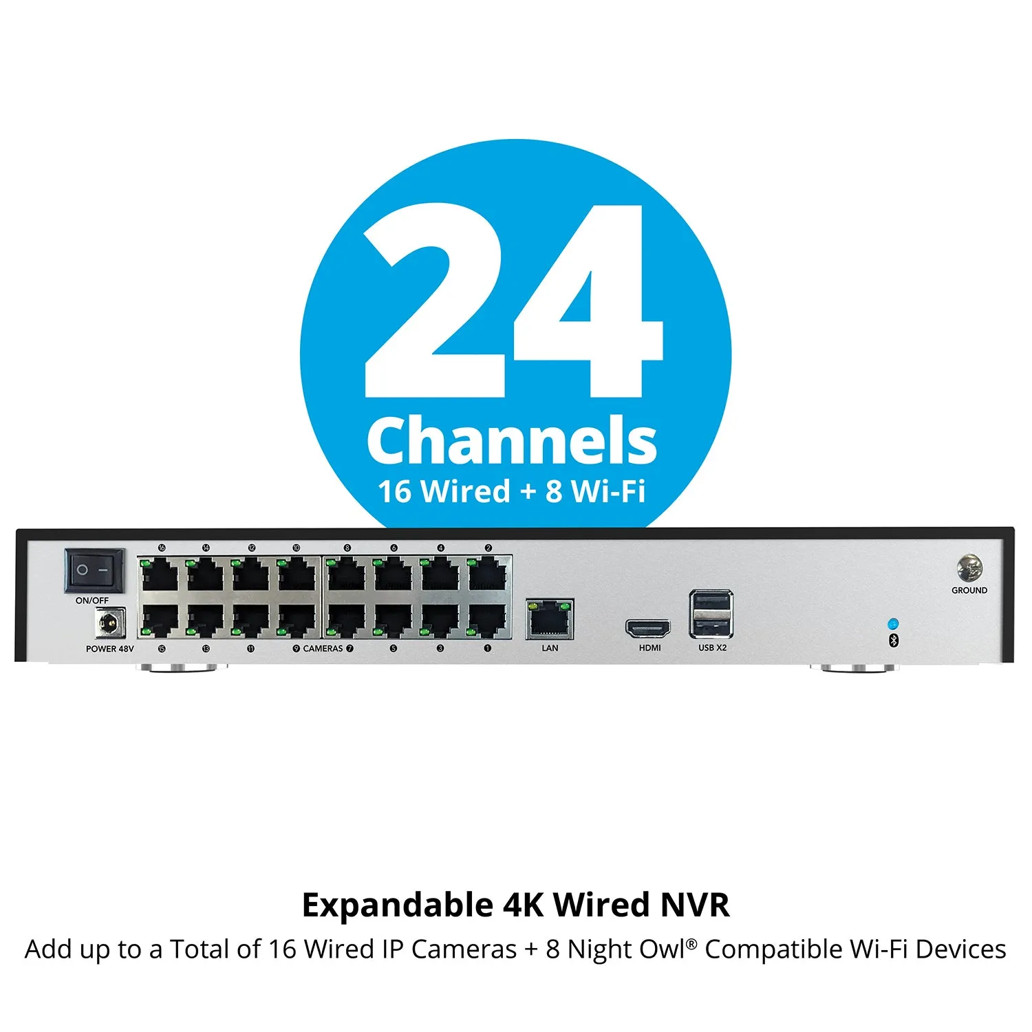 Power over Ethernet 24 Channel NVR Security System with 4TB Hard Drive and 10 Wired IP 4K Deterrence Cameras