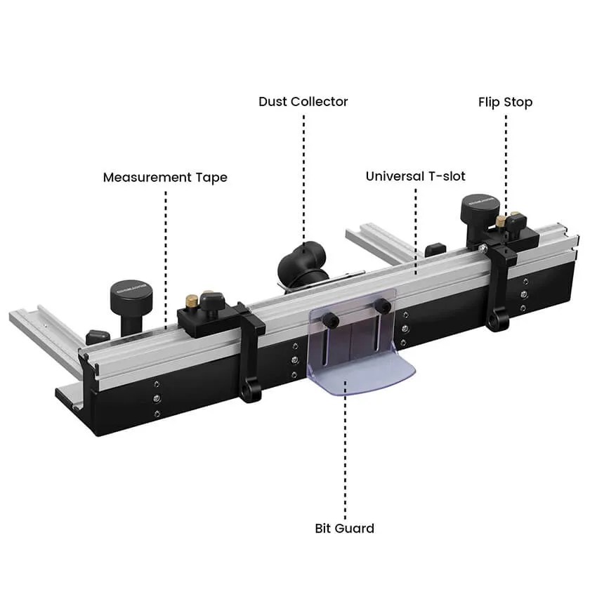 Precision Router Table Fence System 700mm with Sliding Brackets Bit Guard