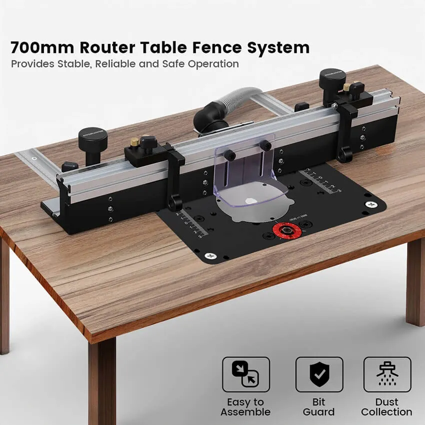 Precision Router Table Fence System 700mm with Sliding Brackets Bit Guard