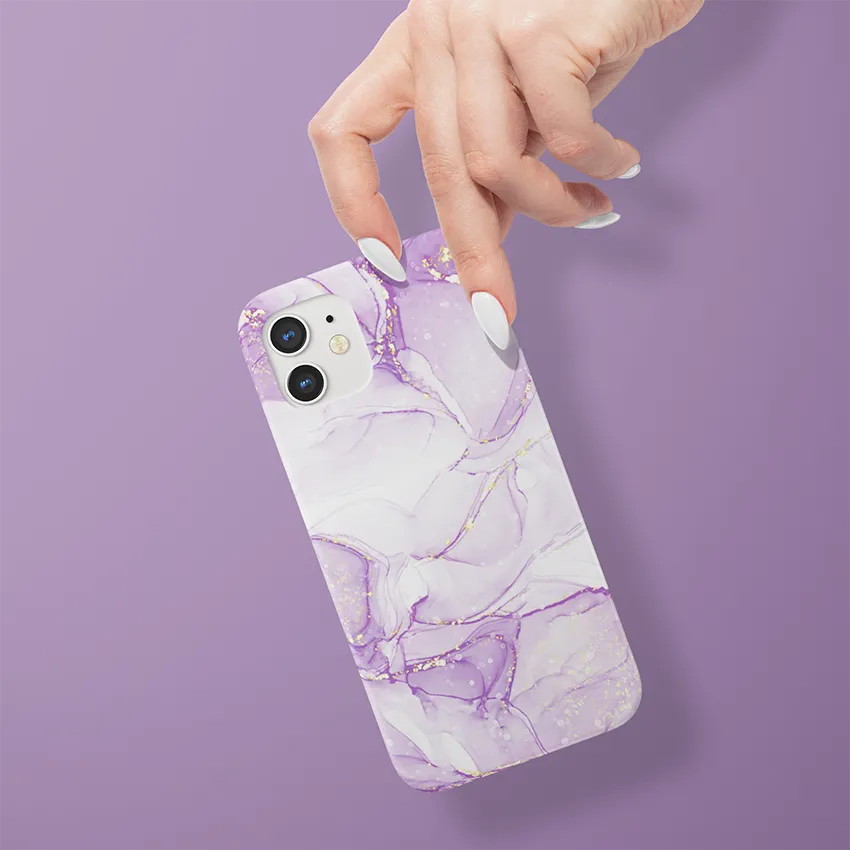 Purple Marble Slim Case Cover With Same Design Holder