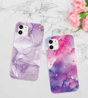 Purple Marble Slim Case Cover With Same Design Holder