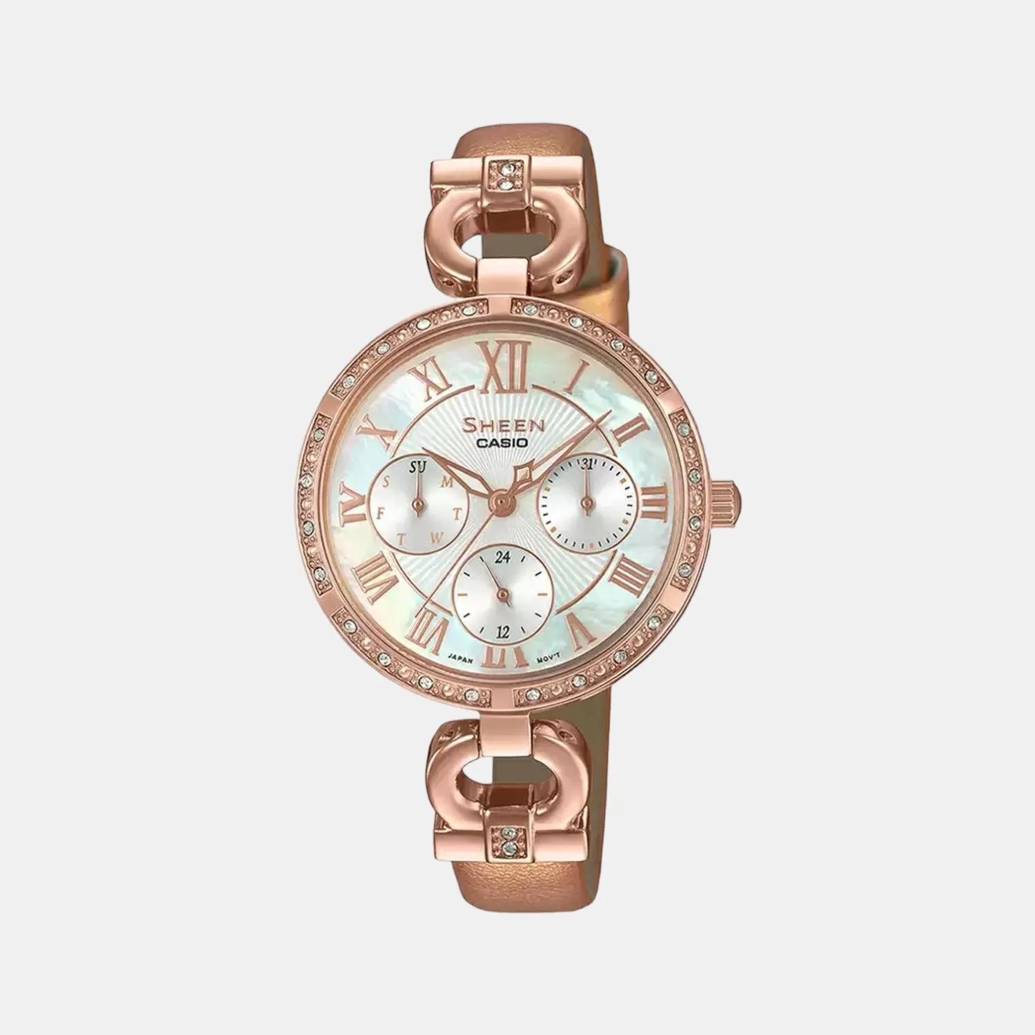 Sheen Women's Chronograph Leather Watch SX267 - SHE-3067PGL-7BUDF