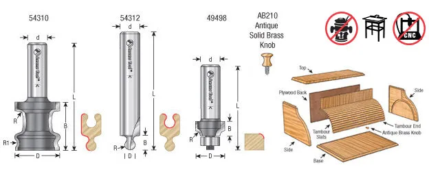 Tambour Door Router Bit | 5⁄64 Radius x 1⁄2 Dia x 1⁄2" Shank | 54312 | 738685543122