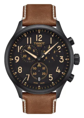 TISSOT SWISS GENTS CHRONOGRAPH XL BLACK DIAL TAN LEATHER T116-617-36-052-03