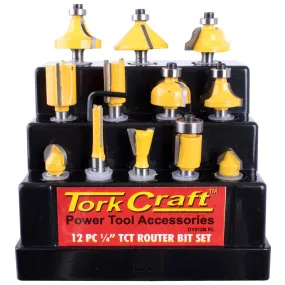 Tork Craft Router Bit Set 12Pc Plastic Box 1/4 Shank Dy012B Pl