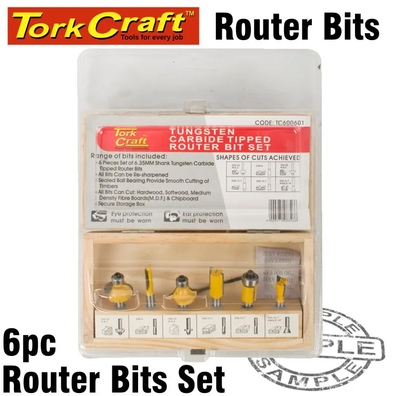 TORK CRAFT ROUTER BIT SET 6PCE WOODEN BOX TC600601