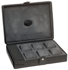 UNDERWOOD (LONDON) - 6-Unit Leather Watch Box w Compartment | UN232/BLK