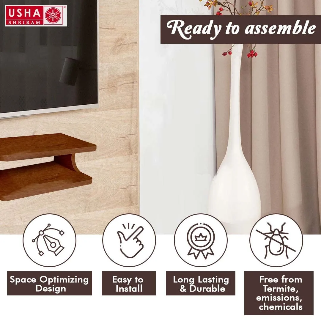 USHA SHRIRAM Wall Mount Set Top Box Stand (2Pcs) Engineered Wood | Easy to Assemble | Wall Mounted Wi-Fi Router Stand TV Unit for Living Room, Bedroom & Office | Space Saving Design | 25x20x8.9cm