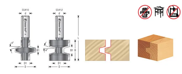 Wedge Tongue & Groove Router Bit | 15°x 1 1⁄4 Dia x 1 1⁄4 x 1⁄2" Shank | 55412 | 738685954126